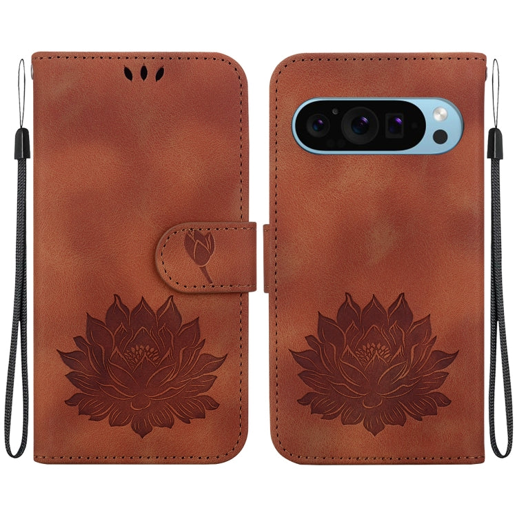For Google Pixel 9 Pro Lotus Embossed Leather Phone Case(Brown) - Google Cases by PMC TechLife | Online Shopping South Africa | PMC TechLife | Buy Now Pay Later Mobicred