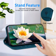 For Google Pixel 9 Pro Lotus Embossed Leather Phone Case(Dark Blue)