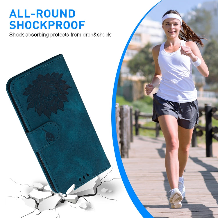 For Google Pixel 9 Pro Lotus Embossed Leather Phone Case(Dark Blue) - Google Cases by PMC TechLife | Online Shopping South Africa | PMC TechLife | Buy Now Pay Later Mobicred