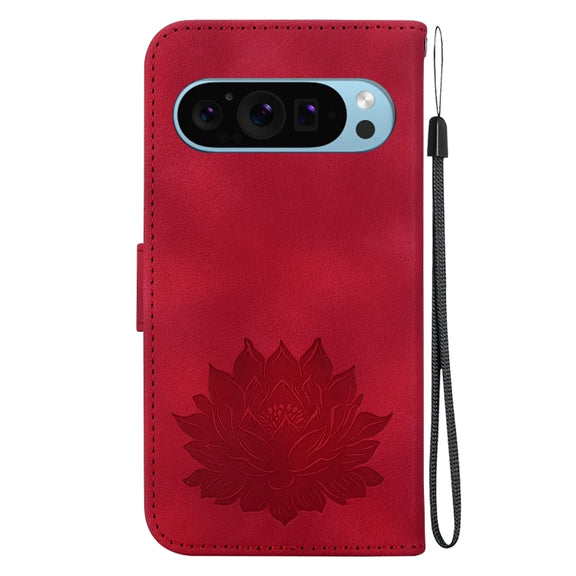 For Google Pixel 9 Pro Lotus Embossed Leather Phone Case(Red)