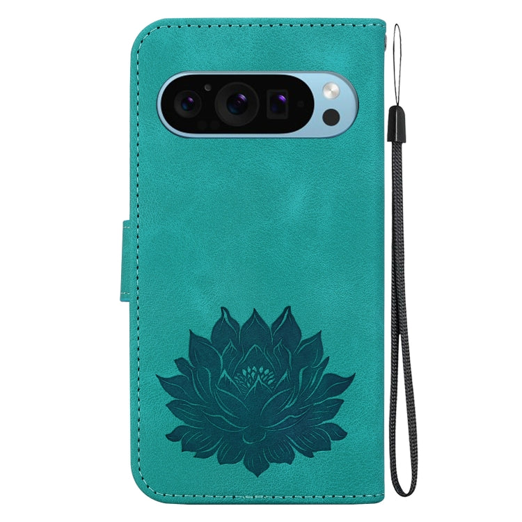For Google Pixel 9 Pro Lotus Embossed Leather Phone Case(Green) - Google Cases by PMC TechLife | Online Shopping South Africa | PMC TechLife | Buy Now Pay Later Mobicred