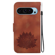 For Google Pixel 9 Lotus Embossed Leather Phone Case(Brown)