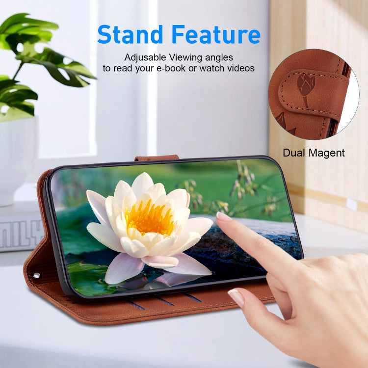 For Google Pixel 9 Lotus Embossed Leather Phone Case(Brown) - Google Cases by PMC TechLife | Online Shopping South Africa | PMC TechLife | Buy Now Pay Later Mobicred