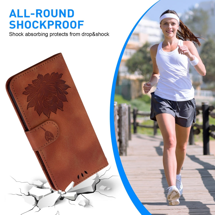 For Google Pixel 9 Lotus Embossed Leather Phone Case(Brown)