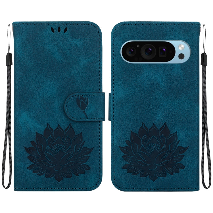 For Google Pixel 9 Lotus Embossed Leather Phone Case(Dark Blue) - Google Cases by PMC TechLife | Online Shopping South Africa | PMC TechLife | Buy Now Pay Later Mobicred
