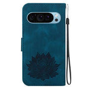 For Google Pixel 9 Lotus Embossed Leather Phone Case(Dark Blue)