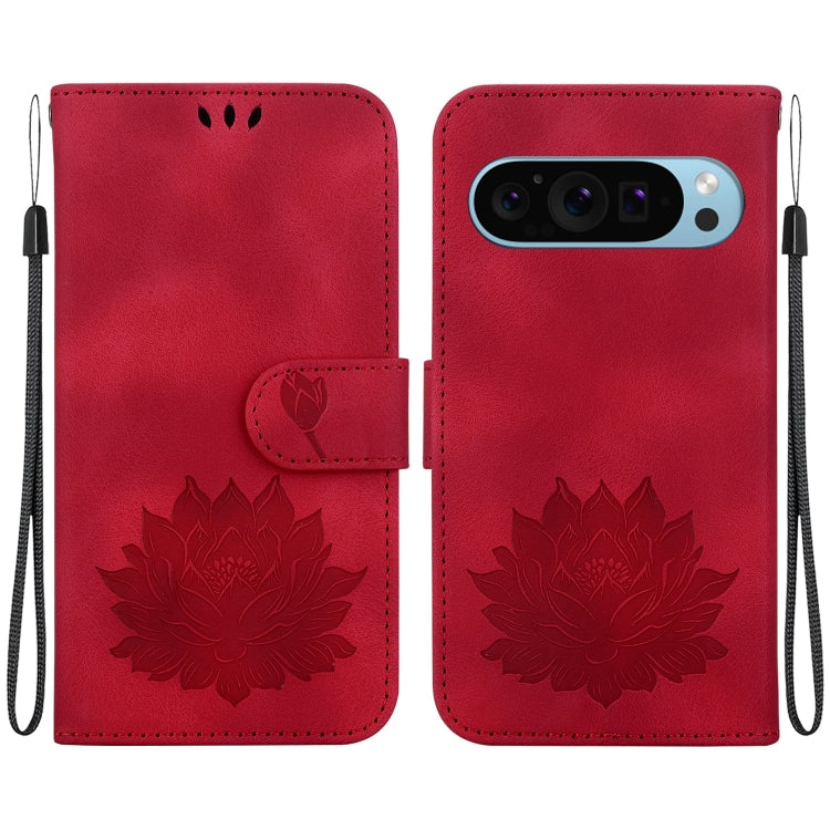 For Google Pixel 9 Lotus Embossed Leather Phone Case(Red) - Google Cases by PMC TechLife | Online Shopping South Africa | PMC TechLife | Buy Now Pay Later Mobicred
