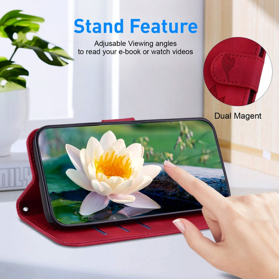 For Google Pixel 9 Lotus Embossed Leather Phone Case(Red)