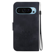For Google Pixel 9 Lotus Embossed Leather Phone Case(Black)