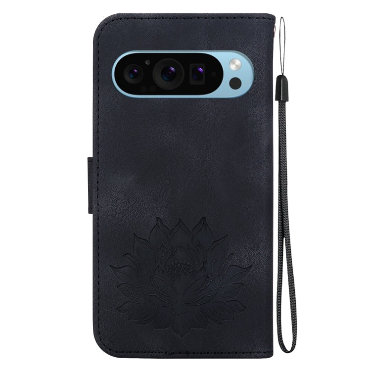 For Google Pixel 9 Lotus Embossed Leather Phone Case(Black)