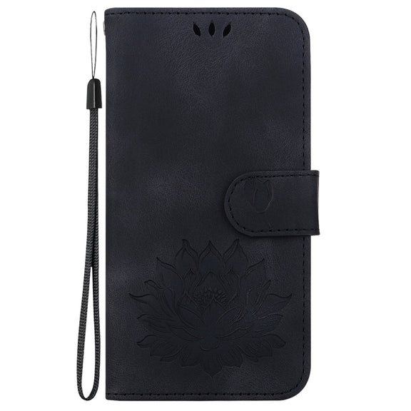 For Honor Magic6 Pro Lotus Embossed Leather Phone Case(Black)