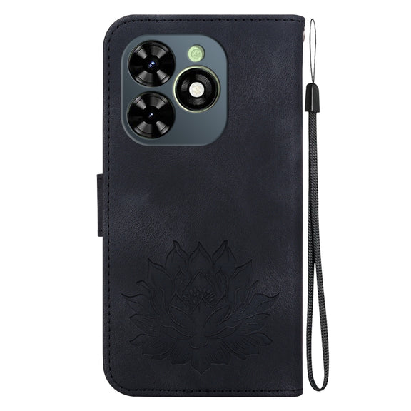 For Tecno Spark G0 2024 / Spark 20 Lotus Embossed Leather Phone Case(Black)