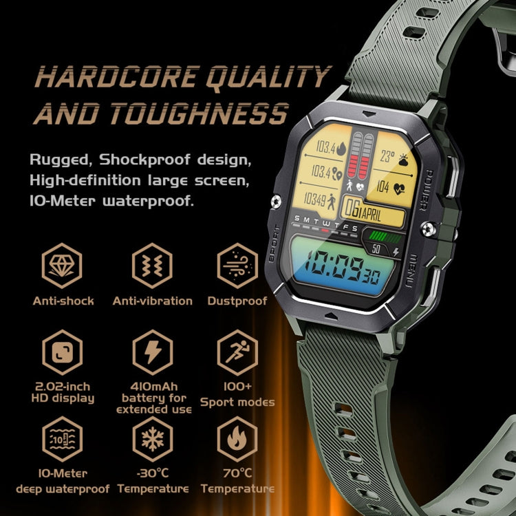 LEMFO C28 2.02 inch Sport Smart Watch, Support Bluetooth Call / Sleep / Blood Oxygen / Heart Rate / Blood Pressure Health Monitor(Green)