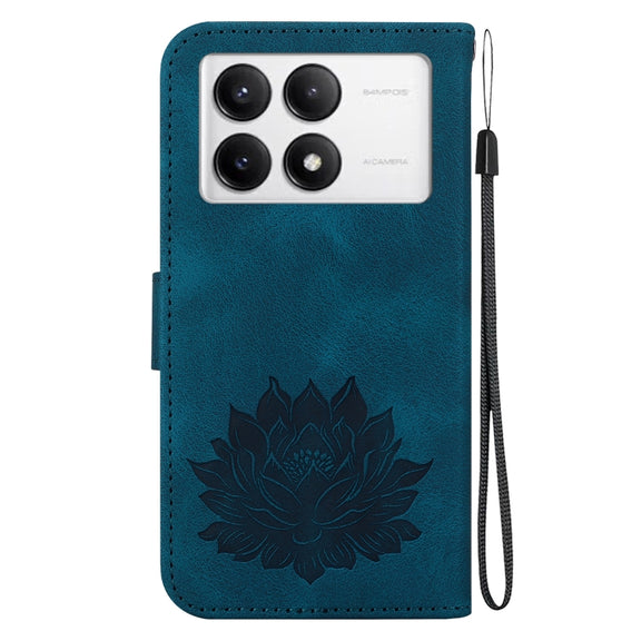 For Redmi K70 / K70 Pro Lotus Embossed Leather Phone Case(Dark Blue)