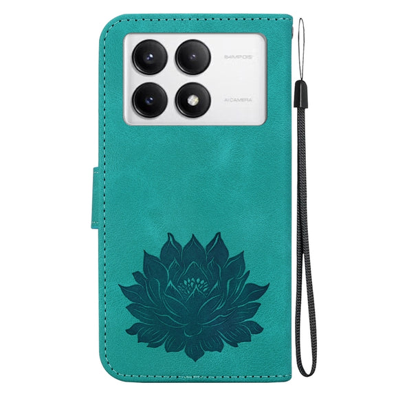 For Redmi K70 / K70 Pro Lotus Embossed Leather Phone Case(Green)