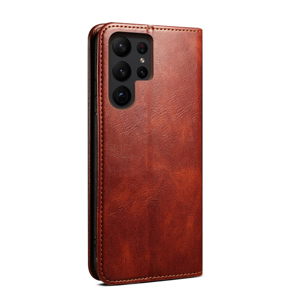 For Samsung Galaxy S25 Ultra 5G Oil Wax Crazy Horse Texture Leather Phone Case(Brown)