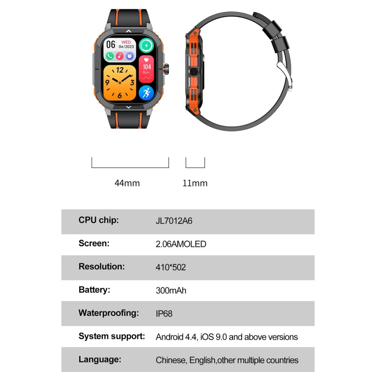 LEMFO HK56 2.06 inch BT5.3 IP68 Sport Smart Watch, Support Bluetooth Call / Message Notification / Heart Rate / Blood Pressure Health Monitor(Orange) - free shipping - PMC TechLife - Order now!