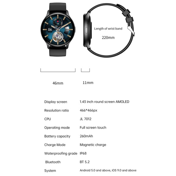 LEMFO HK89 1.43 inch BT5.0 IP67 Sport Smart Watch, Support Bluetooth Call / Message Notification / Heart Rate / Blood Pressure Health Monitor(Gold)
