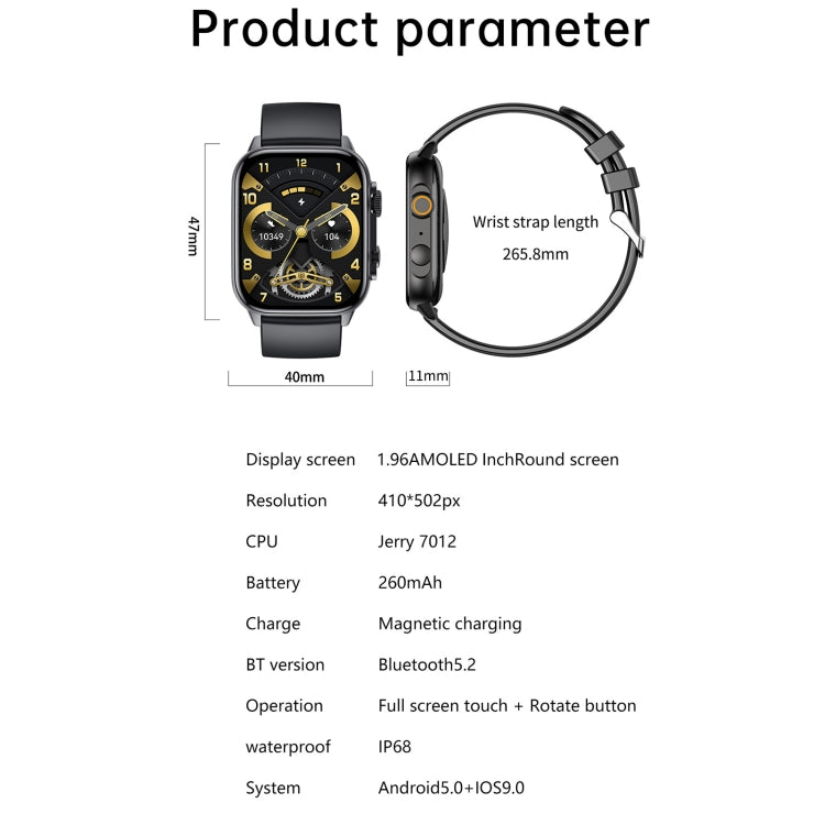 LEMFO HK95 1.952 inch BT5.0 IP68 Sport Smart Watch, Support Bluetooth Call / Sleep / Blood Oxygen / Heart Rate / Blood Pressure Health Monitor(Black)