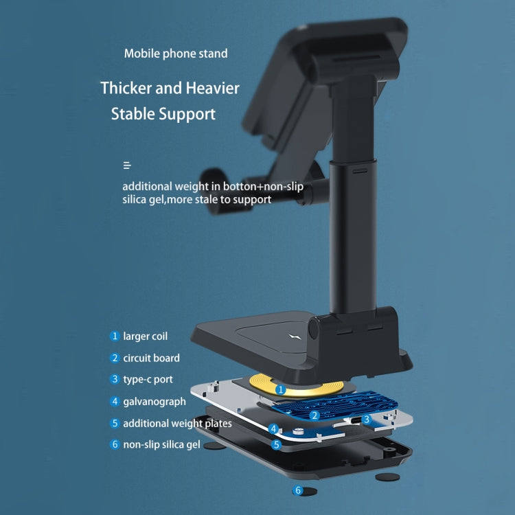 T6 2 in 1 Portable Folding Stand Wireless Charging, Style:Single Charge(Black)