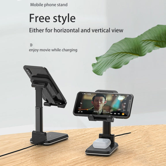 T6 2 in 1 Portable Folding Stand Wireless Charging, Style:Double Charge(White)
