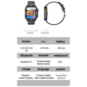 HK96S 2.06 inch BT5.3 IP68 Sport Smart Watch, Support Bluetooth Call / Sleep / Blood Oxygen / Heart Rate / Blood Pressure Health Monitor(Black)