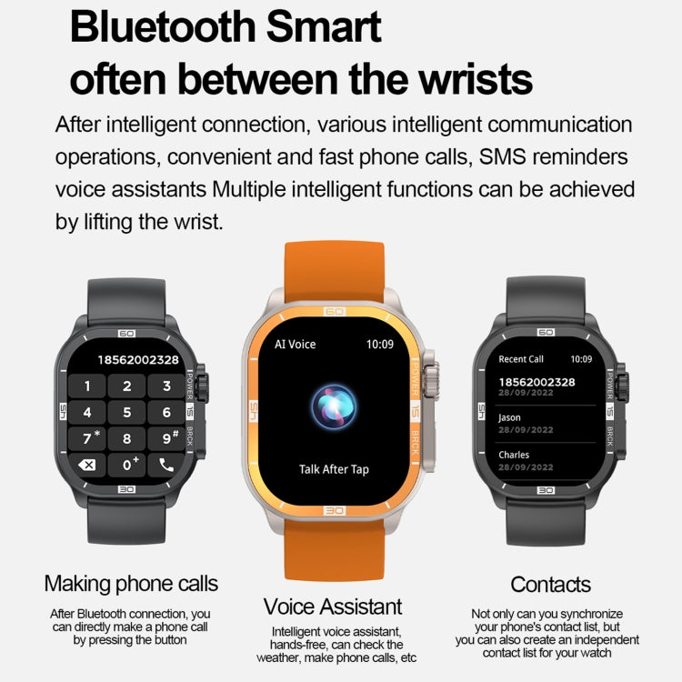 HK96S 2.06 inch BT5.3 IP68 Sport Smart Watch, Support Bluetooth Call / Sleep / Blood Oxygen / Heart Rate / Blood Pressure Health Monitor(Orange)