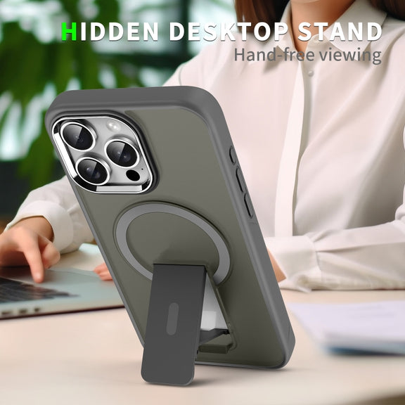 For iPhone 16 Plus Acrylic Hybrid TPU MagSafe Holder Phone Case(Black)