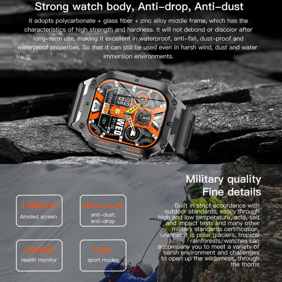 LEMFO K61 Pro 1.96 inch BT5.0 Sport Smart Watch, Support Bluetooth Call / Sleep / Blood Oxygen / Heart Rate / Blood Pressure Health Monitor(Black)
