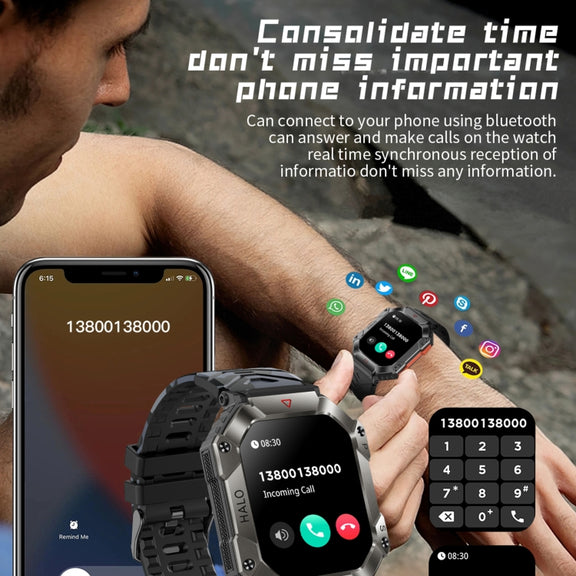 KR80 2.0 inch BT5.1 IP67 Sport Smart Watch, Support Bluetooth Call / Sleep / Blood Oxygen / Heart Rate / Blood Pressure Health Monitor(White+Orange)