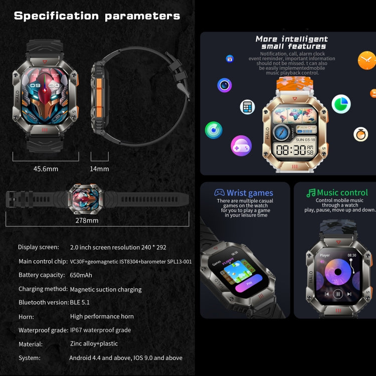 KR80 2.0 inch BT5.1 IP67 Sport Smart Watch, Support Bluetooth Call / Sleep / Blood Oxygen / Heart Rate / Blood Pressure Health Monitor(Black) - Smart Watches by PMC TechLife | Online Shopping South Africa | PMC TechLife | Buy Now Pay Later Mobicred