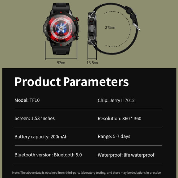 LEMFO TF10 Pro 1.53 inch BT5.2 IP67 Sport Smart Watch, Support Bluetooth Call / Sleep / Blood Oxygen / Heart Rate / Long Sitting Health Monitor(Black)