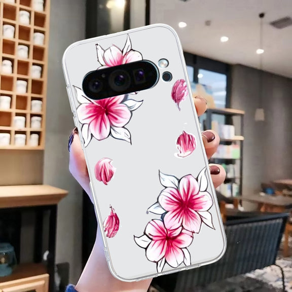 For Google Pixel 9 Colored Drawing Pattern Transparent TPU Phone Case(Sakura)