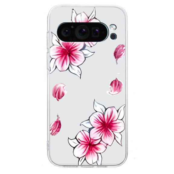 For Google Pixel 9 Colored Drawing Pattern Transparent TPU Phone Case(Sakura)