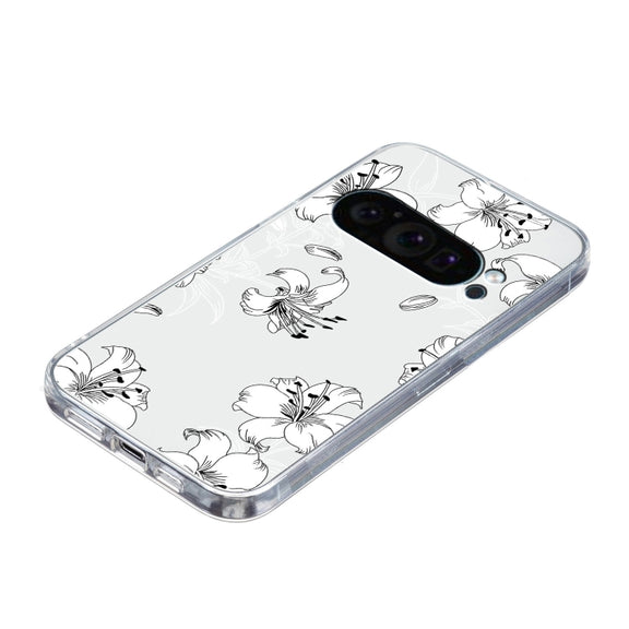 For Google Pixel 9 Colored Drawing Pattern Transparent TPU Phone Case(White Flower)