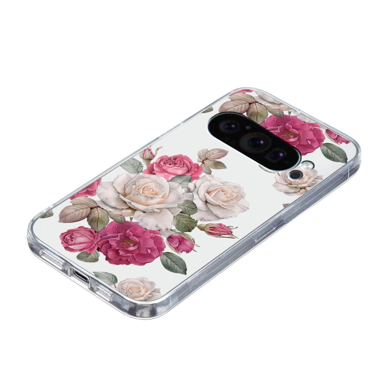 For Google Pixel 9 Colored Drawing Pattern Transparent TPU Phone Case(Peony) - Google Cases by PMC TechLife | Online Shopping South Africa | PMC TechLife | Buy Now Pay Later Mobicred