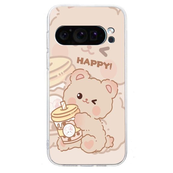 For Google Pixel 9 Colored Drawing Pattern Transparent TPU Phone Case(Bear)