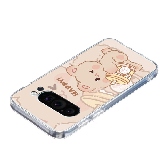 For Google Pixel 9 Colored Drawing Pattern Transparent TPU Phone Case(Bear)