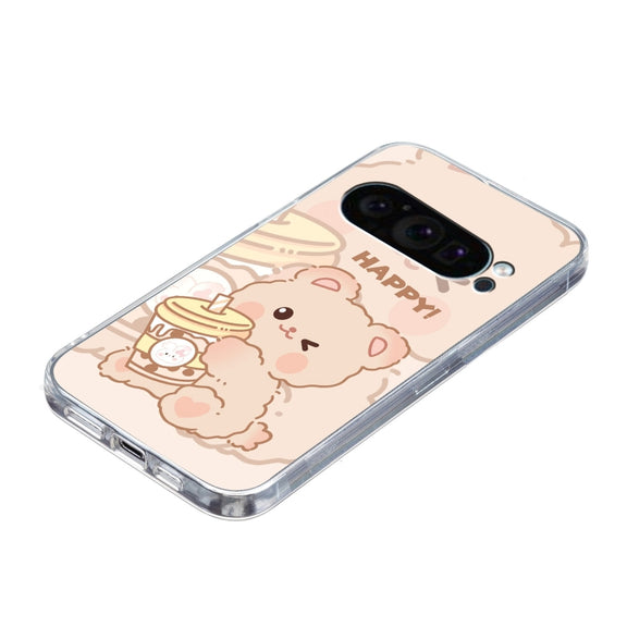 For Google Pixel 9 Colored Drawing Pattern Transparent TPU Phone Case(Bear)