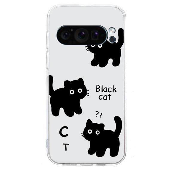 For Google Pixel 9 Colored Drawing Pattern Transparent TPU Phone Case(Black Cat)