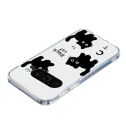 For Google Pixel 9 Colored Drawing Pattern Transparent TPU Phone Case(Black Cat)