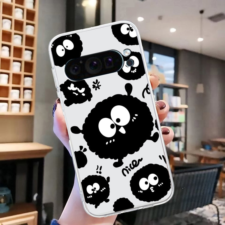 For Google Pixel 9 Pro Colored Drawing Pattern Transparent TPU Phone Case(Black Eye)