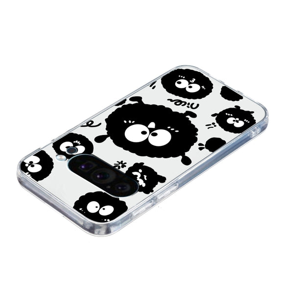For Google Pixel 9 Pro Colored Drawing Pattern Transparent TPU Phone Case(Black Eye)