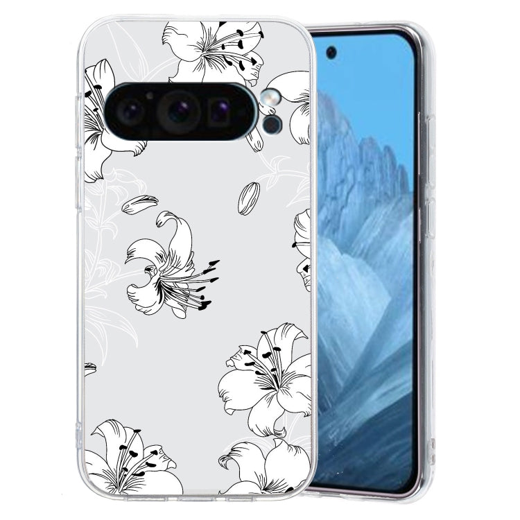 For Google Pixel 9 Pro Colored Drawing Pattern Transparent TPU Phone Case(White Flower) - Google Cases by PMC TechLife | Online Shopping South Africa | PMC TechLife | Buy Now Pay Later Mobicred