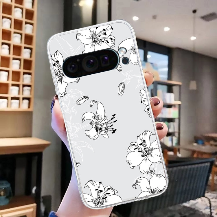 For Google Pixel 9 Pro Colored Drawing Pattern Transparent TPU Phone Case(White Flower) - Google Cases by PMC TechLife | Online Shopping South Africa | PMC TechLife | Buy Now Pay Later Mobicred