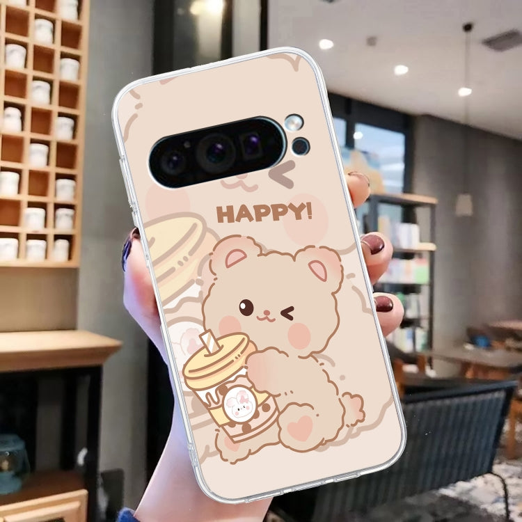 For Google Pixel 9 Pro Colored Drawing Pattern Transparent TPU Phone Case(Bear) - Google Cases by PMC TechLife | Online Shopping South Africa | PMC TechLife | Buy Now Pay Later Mobicred