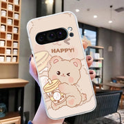 For Google Pixel 9 Pro Colored Drawing Pattern Transparent TPU Phone Case(Bear)