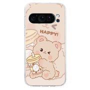 For Google Pixel 9 Pro Colored Drawing Pattern Transparent TPU Phone Case(Bear)