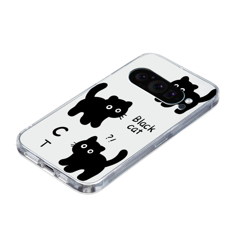 For Google Pixel 9 Pro Colored Drawing Pattern Transparent TPU Phone Case(Black Cat)