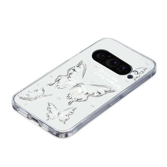 For Google Pixel 9 Pro Colored Drawing Pattern Transparent TPU Phone Case(Butterflies)